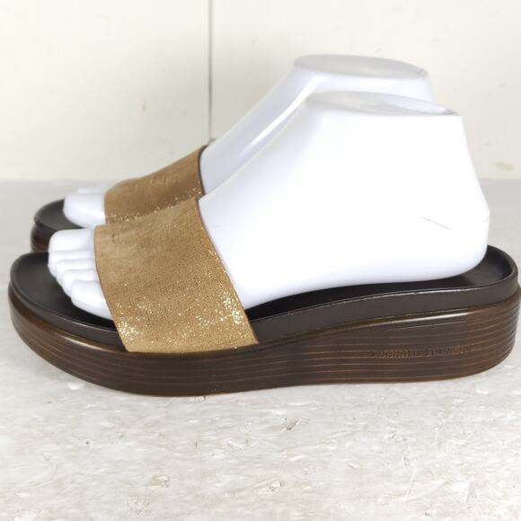 Donald J. Pliner Women’s Fiji US 7,5M Bronze Metallic Leather Wedge Sandals - Picture 2 of 16